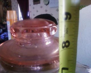 Pink depression glass candy jar Apothecary jar leafed fruit pattern