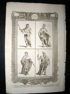  1787 Antique Print Harold I II Caunte II Edward The Confessor