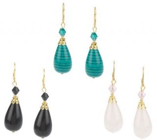 Set of 3 Simulated Gemstone & Crystal Bead Earrings   J300511