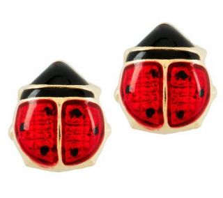 Polished Enamel Ladybug Stud Earrings with Gift Box 14K Gold