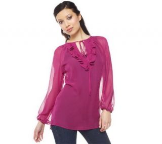 Kris Jenner Kollection Sheer Blouse with Ruffle & Pleat Detail 