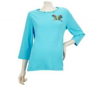 Quacker Factory Jeweled Design 3/4 Sleeve T shirt —
