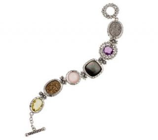   Sterling Small Multi Gemstone 12.0 cttw Toggle Bracelet —