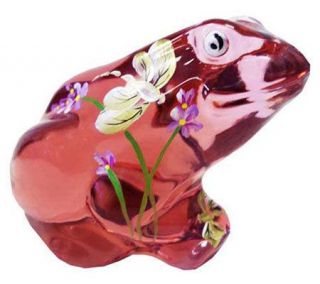 Fenton Art Glass Blush Rose Frog Figurine —