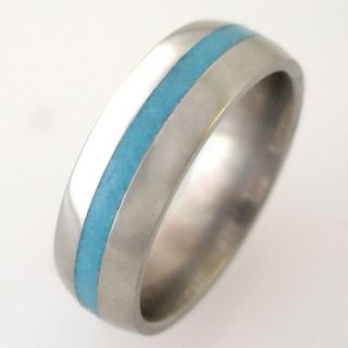 Titanium Domed Comfort Fit 7mm Band w Turquoise Inlay