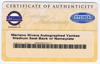 Mariano Rivera Signed Original Yankee Stadium Game Used Seatback