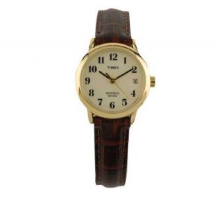 Timex Ladies Easy Reader with Brown Leather Strap & White Dial 