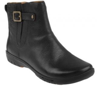 Clarks Unstructured Leather Side Zip Ankle Boots w/Buckle —