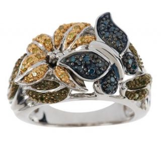 AffinityDiamond 1/4 ct tw Flower and Butterfly Ring, Sterling