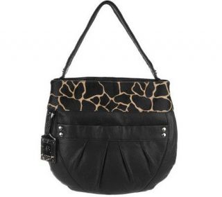 Makowsky Glove Leather Zip Top Hobo Bag w/ Animal Trim —