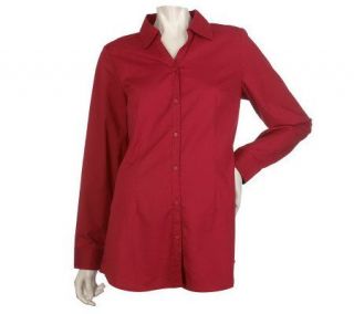 Denim & Co. Roll Sleeve Button Front Woven Shirt —