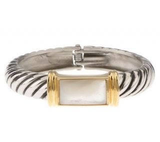 Steel by Design Two Tone Gemstone Bangle Bracelet with Ribbed Design 