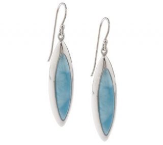 Sterling Elongated Larimar Dangle Earrings —