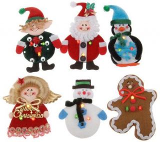 Set of 6 Light up Holiday Character Brooches —