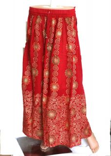 Boho Bohemian Hippie India Peasant Summer Red Peasant Long Skirt