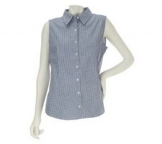 Denim & Co. Sleeveless Button Front Gingham Woven Shirt —