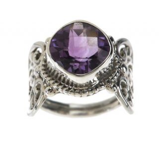 Artisan Crafted Sterling 2.00ct Cushion Cut Amethyst Ring —