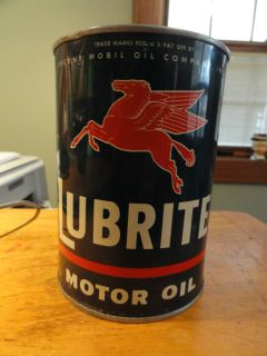 Old Socony Mobil Oil Company Lubrite Motor Oil Can