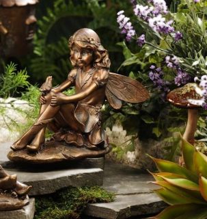 Sitting Garden Fairy Statue Copper Look Polystone New