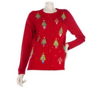 Quacker Factory Christmas Topiary Cardigan Sweater   A218724