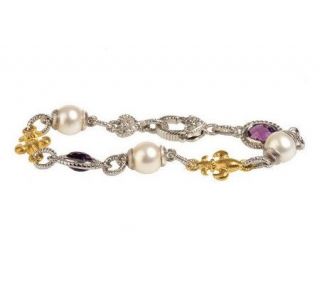 Judith Ripka Sterling & 14K Clad Cultured Pearl & Gem Bracelet
