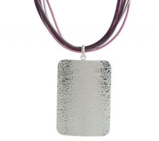 Sterling Bold Hammered Pendant w/7 Strand Metallic Cords —