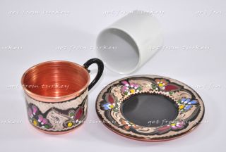 Espresso Turkish Coffee Set Cup Mug Handmade Crafted Painted Copper