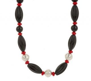 Artisan Crafted Sterling Bamboo Coral & Onyx Bead 19 Necklace