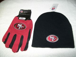 SAN FRANCISCO 49ERS NFL FOOTBALL WINTER BEANIE HAT AND GLOVES GIFT SET