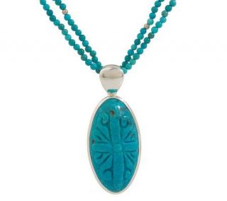 Carved Turquoise Floral Sterling Enhancer on Bead Necklace —