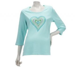 Quacker Factory Sparkle and Shine Motif 3/4 Sleeve T shirt —