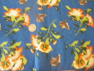 Cotton Fabric Blue Floral w Birds 6 Yards x 45 Uncut