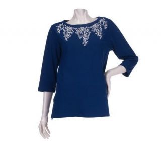 Bob Mackies Embroidered & Embellished Necklace T shirt —