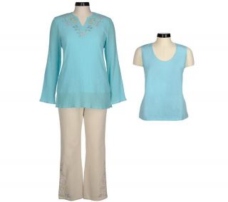 Denim & Co. Embroidered Gauze Tunic & Stretch Jeans with Solid Tank 