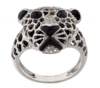 Sterling Onyx and Diamond Accent Panther Design Ring —