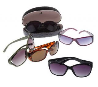 Set of 5 Fashion Sunglasses with Storage Cases by Hummingbird 