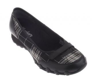 Skechers Leather and Plaid Fabric Hook &LoopStrap Maryjanes — 