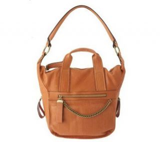 Makowsky Glove Leather Zip Top Satchel with Chain and Pleat Detail