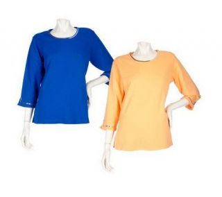 Quacker Factory Set of 2 3/4 Sleeve Sequin Trimmed T shirts   A201227