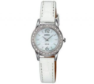 Seiko Womens Crystal Accent and Leather StrapSolar Watch —