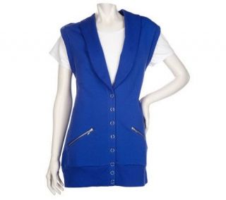 Motto Button Front Shawl Collar Knit Vest with Slanted Pockets