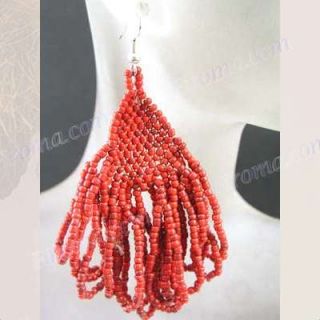 Exquisite Coral Red Beads Dangling Chandelier Earrings