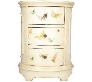 Hand Painted Butterfly Oval Accent Table with Three Drawers — 