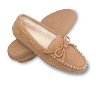 Minnetonka Pile Lined Hardsole Womens Suede Slippers with Tie
