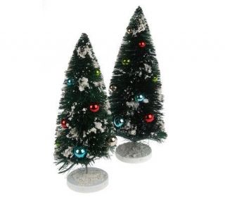 Set of 2 Bottle Brush Trees with Ornaments —