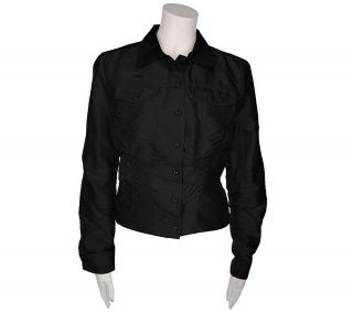 Iby Silk Shantung Button Front Ruched Seam Jacket —