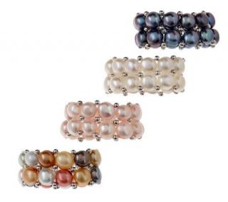 Lee Sands Set of 4 Neutral Cultured Pearl Stretch Rings —