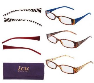 ICU Set of 3 Readers with Interchangeable Temple Sets and Case 3.0