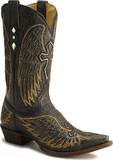 Corral Winged Mens Western Boots Black Gold Silver Cross Inlay A1962