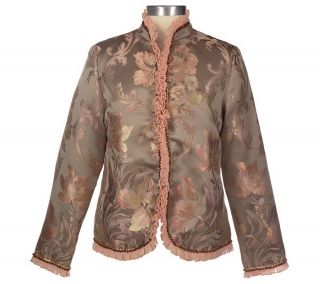 Lillie by James Coviello Jacquard Jacket with Chiffon & Beaded Trim 